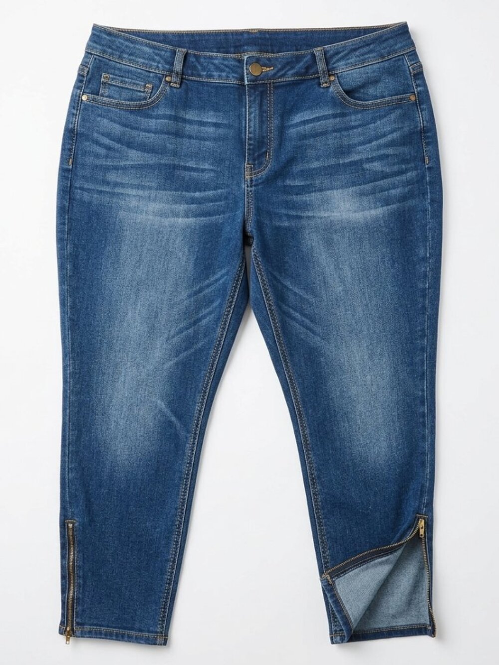 NEW d.jeans Mid Wash Ankle Skinny Jeans Gold Zipper Hem Stretchy Size 16W